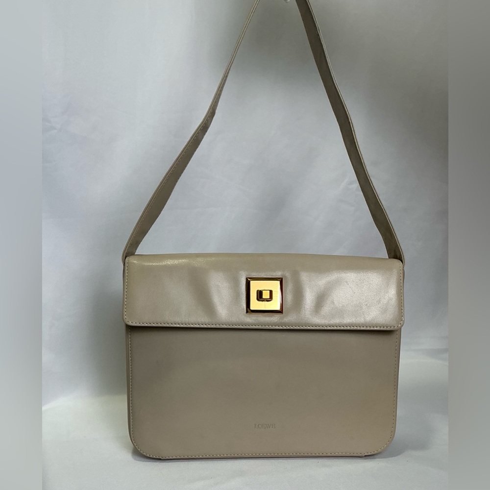 Loewe Pin Lock Latch Beige Shoulder Bag Purse Rare
